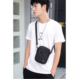 Pawleso Men's Shoulder Bag, Small Crossbody Bag, 18 cm, 1.8 L, Black Messenger Bag, Nylon Messenger Bag, Men's Bag, Black - without decorative ribbon, Contemporary