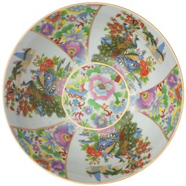 Red Lantern 14" Porcelain Bowl, Satsuma Birds & Flowers