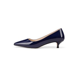 Tanaoen - Zapatos de tacón bajo con punta sólida para mujer, de 1.5 pulgadas, Azul marino, 24.5 cm