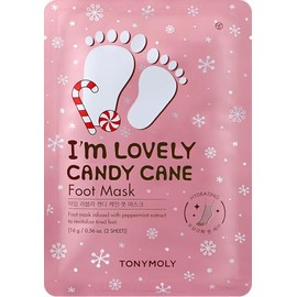TONYMOLY I'm Lovely Candy Cane Foot Mask, Hydrating Foot Mask Infused with Peppermint, Lavender, and Salicylic Acid, Reduces Inflamation and Smooths Skin, Pack of 1