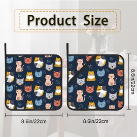 Cute Cat Pot Holder Set of 2,Heat Resistant Potholders Oven Hot Pads for Kitchen Cooking Baking BBQ