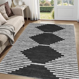 HelloTree Area Rug 4x6 Geometric Rug,Washable Modern Neutral Stain Resistant Indoor Carpet Boho Living Room Moroccan Rugs Fluffy Rug for Living Room Bedside Room Decor for Family-Black