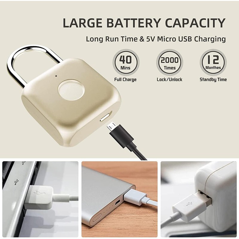 Fingerprint Padlock, USB Charging, Biometric High Security Locker, Mini Padlock