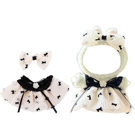 17cm Doll Dress Set (No Doll) - Classic Black and White Skirt with Bow Headband and Camellia Detail, Soft Fabric Costume for 15-17cm Dolls, Fashionable Dress-Up Accessories for Display