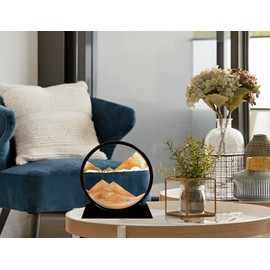 SANDCLE Moving Sand Art Picture - Sand Painting Liquid Motion Decor, 3D Deep Sea Sandscape, Round Glass Frame Display Flowing Sand Relaxing Decoration for Desktop Home Office Work (Yellow, 7")