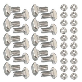 PATIKIL M5 x 10 mm T-Slot Bolts, 1 Set Drop-in Bolt Hammer Head with Hexagon Flange Nuts T-Bolt Stud Sliding Screw for 20 Series Aluminum Extrusion Profile, Silver