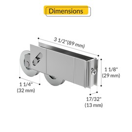 Brixwell Patio Door Roller Tandem with 1-1/4" Stainless Steel Wheel Size, Gray Wheel Finish, 1-1/8" Height, For Sliding Door Track Systems in Residential and Commercial Use