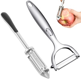 PACIOCEAN Potato Peelers,Premium Y Shaped Vegetable Peeler, Stainless Steel, Rotatable 3 in 1 Design, Non Slip Zinc Alloy Handle Multi Purpose for Fruits and Vegetables(Silver 2pc)