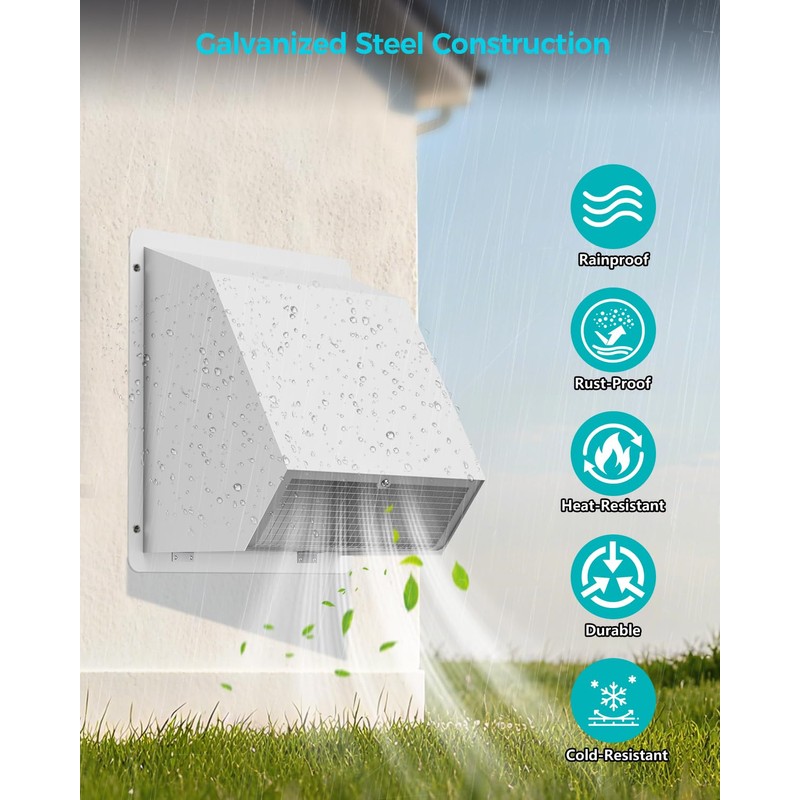 6 Inch Hooded Wall Vent Cover with Screen & Damper