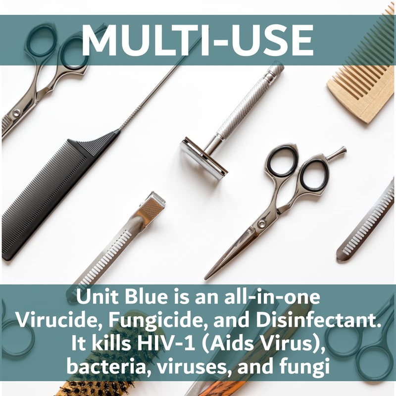 Unit Blue Barber Germicidal Disinfectant Concentrate for Barbers, Anti-Rust Formula,