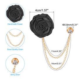 PATIKIL Rose Flower Brooch Pin, Lapel Pin for Men Suits Suit Accessories Floral Men's Pin Fashion Bridegroom Wedding Brooches Birthday Graduation Party, Black
