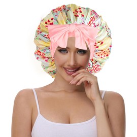 Vettres Hair Bonnet for Sleeping Satin Lined Sleep Cap Double Layer Silk Head Wrap for Curly Natural Hair Strawberry Patchwork