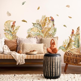 Palm Leaves Wall Decals Boho Tropical Plant with Birds Wall Stickers Nature Theme Peel and Stick Decoration for Living Room Sofa TV Background Decor (Tropical Leaves)