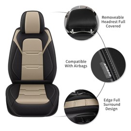 YORKNEIC 2 Front Car Seat Covers for Ford Ranger 2019-2024 2025 2026(Not Fit Raptor) Faux Leather Waterproof Seat Covers Automotive Seat Protectors Cushions(2 Front Seat,Black&Beige)