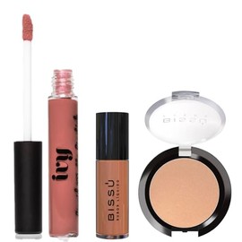 Kit Maquillaje Incluye Rubor Liquido, Rubor en Polvo Bissu y Labial Liquido Mate Indeleble de Larga Duracion | 3 Tonos Disponibles (Sweet rose)