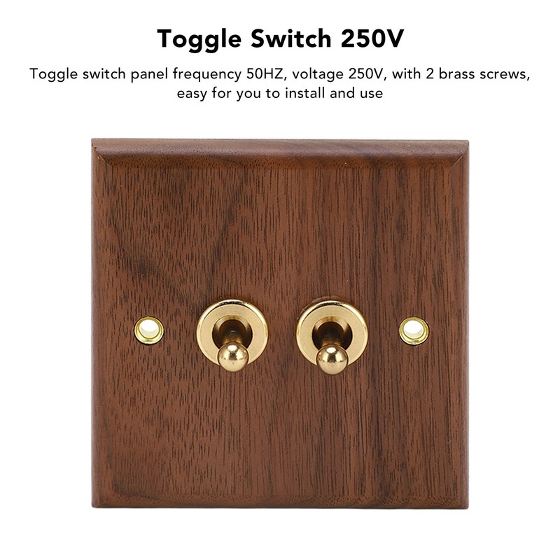 Double Toggle Switch Retro Walnut Wood Wall Mount Panel with