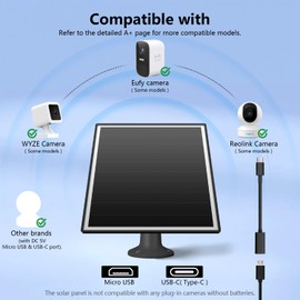 6W Solar Panel for Outdoor Security Camera with Micro USB & USB-C Port, Solar Panel Charger for Battery Camera，Fits eufy/wyze/reolink DC 5V Output, IP65/ 360° Adjustable, 9.8ft Cable, Fast Charging