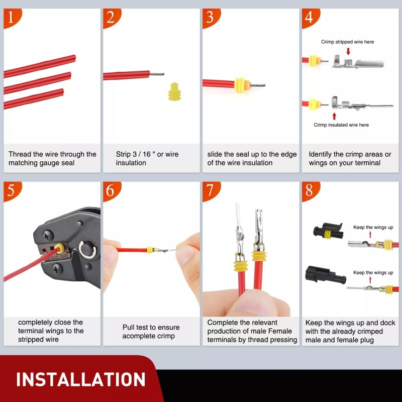Nilight 120PCS 1 Pin Electrical Connector ?Plug Male Female Terminal