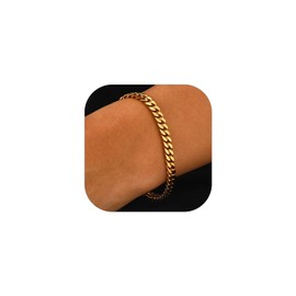 U7 Miami Men's Stainless Steel Curb Bracelet Link Bracelet for Men Boys Silver/Black/Gold, Width 5/7/9/12 mm, Length 19/21/23 cm, 21 cm, Stainless Steel