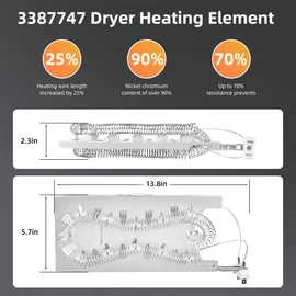 W11344457 WP3387747 Fit for Maytag Bravos XL Heating Element Whirlpool Duet Kenmore Elite, MEDB835DW4 Replace 3387747 PS11741416 MEDC700VW0 GEW9200lW1 by APPLIANCEMATES