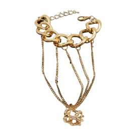 Unbranded Women Gold Metal Head Chain Wrist Bracelet Chunky Links Connected Elastic Ring