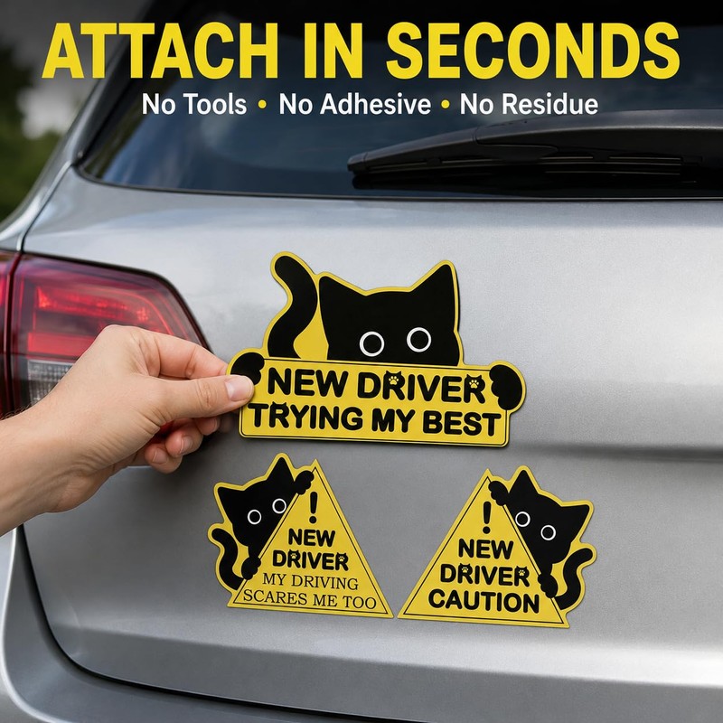 3PCS Cat Student Driver Magnet, Please Be Patient Car Signs