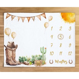 Kwtzkuo Western Milestone Blanket Baby Boy, Western Cowboy Theme Baby Monthly Blanket, Cowboy Newborn