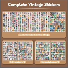 2000Pcs Vintage Letter Stickers Book, Scrapbook Supplies for Journaling DIY
