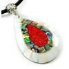 Paua Abalone Shell Necklace with Red Coral and Mother of