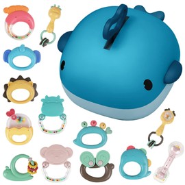 13Pieces Juego de Sonajeros para Bebé de 6-12 Meses, Juguete Sonajero Mordedor Set de Juguetes Sensoriales con Caja de Almacenamiento para Recién Nacido Niño o Niña, Regalos de Navidad
