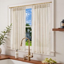 jinchan Pinch Pleated Linen Blend Curtains 54 Inch 2 Panels Light Filtering Modern Farmhouse Back Tab Drapes for Living Room Bedroom Beige