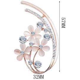 FENGJI Full Rhinestone Five Flower Opal Brooches for Women Vintage Clothing Decoration Jewellery Crystal Brooch Pins (Gold,Silver) (Rose gold)