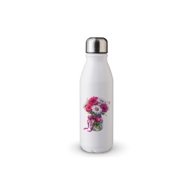 MAXIKIWI - Einwandige Wasserflasche mit Schraubverschluss, nicht isoliert, leichtes Aluminium, BPA-frei, auslaufsicher, rosa Blumen im Glas, 500 ml