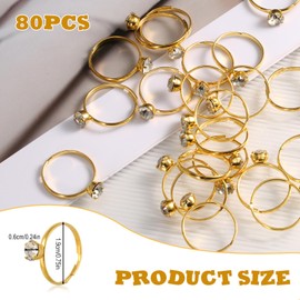 80pcs Bridal Shower Diamond Rings, Adjustable Fake Rings for Engagement Wedding Table Decorations, Party Favors, Cupcake Toppers, Bachelorette Party Games and Gift Accents (Gold)