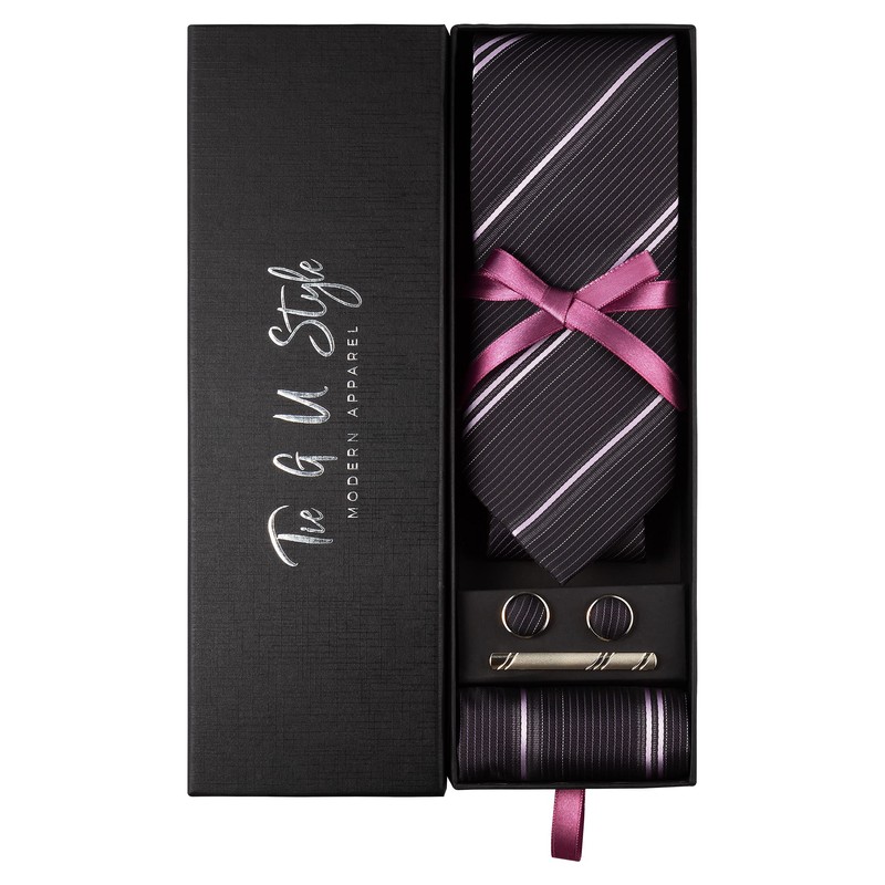 TIE G Stripe Plaid Mens Ties Set in Black Gift