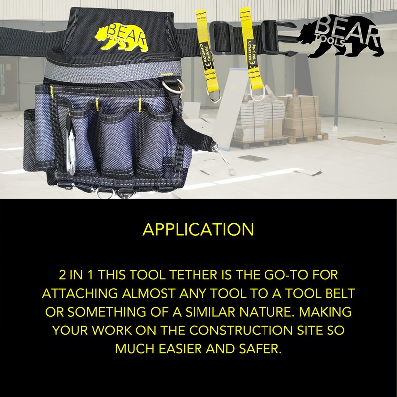 BearTOOLS Yellow Flat D-Ring Tool Tail Tethers, 2-In-1 Application, Max