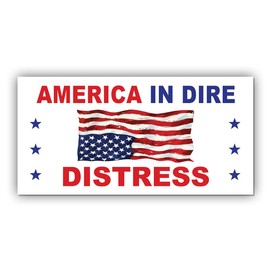 Magnetic America is in Distress Sticker in Dire Upside Down American US Flag Magnet White, Indoor and Outdoor Use, for Bumper, Refrigerator, Cruise Door, Car, Truck 7.5x3.75in