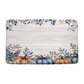 CCXTCZ Fall Pumpkin Bath Mat Thanksgiving Watercolor Leaves Autumn Pumpkin Harvest Doormat Microfiber Memory Foam Absorbent Area Rug Bathroom Decor Rug,17.8x29.5 Inch