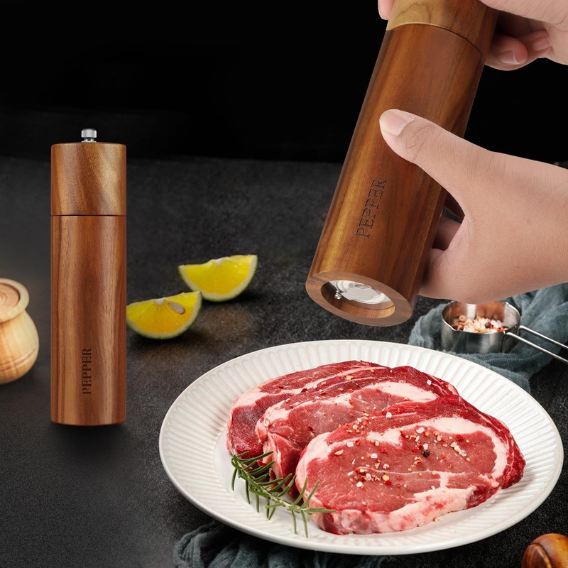 2 Pack Acacia Wood Salt and Pepper Grinder Set with