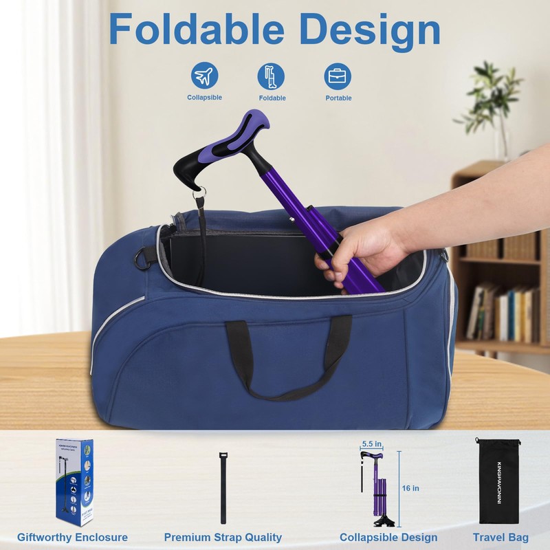 KingPavonini Walking Cane for Men Women Stability, Free Standing Foldable