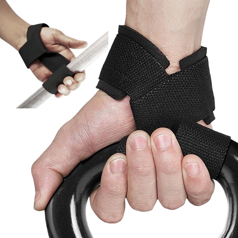 Weight Lifting Wrist Straps and Hooks Set - Black, Reinforced
