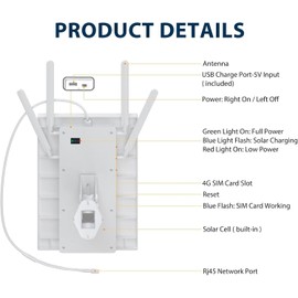 Solar WiFi Extender Outdoor, 15W Solar Powered WiFi Repeater for Garden, Farm & Ranch, 2.4GHz Wireless Signal Booster WiFi Router, 26000mAh Battery, IP65 Waterproof, 200m Range