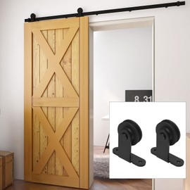 BONIKLUBA 6FT Heavy Duty Sliding Barn Door Hardware Rail Kit Top Mount Black T Shape Roller Hanger Set for Single Door Use