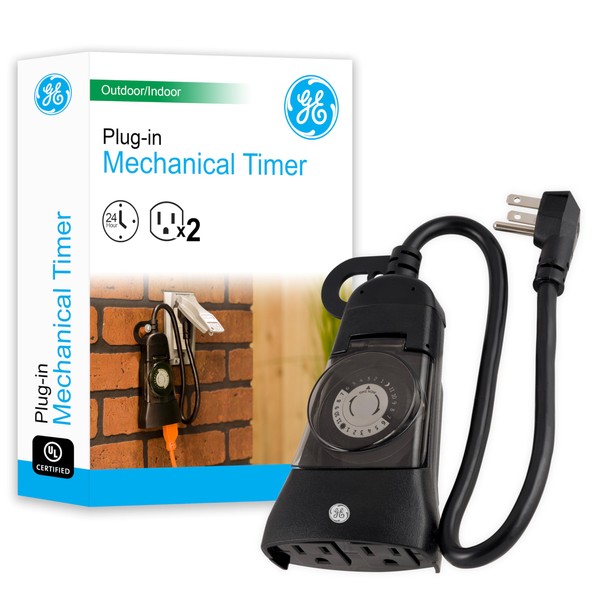 GE 24-Hour Heavy-Duty Outdoor Mechanical Timer, 2 Grounded Outlet Timer,