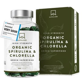AAVALABS Organic Spirulina and Chlorella Capsules [1800mg] - 200 Chlorella and Spirulina Tablets -High Strength Spirulina Organic Powder and Chlorella Powder - Broken Cell Wall Chlorella