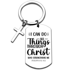 GiftYou Inspirational Scripture Keychain with Cross - Artistic Bible Verse Key Chain and Religious Gift for Christian (Philippians 4:13)