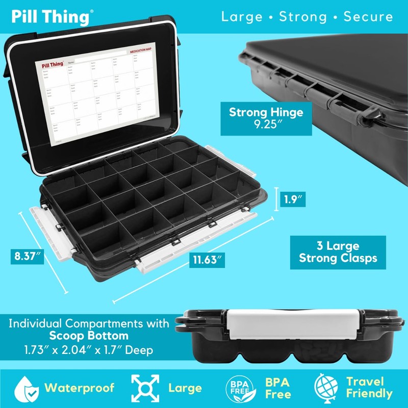 20 Compartment Large Pill Case with Airtight Seal - Silicone