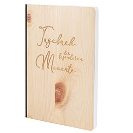 Notebook with Wooden Cover in A5 - Diary of Special Moments - Real Wood Notebook for Writing in Wood Cover 192 Blank Pages 90 g, Wood Type: Pine