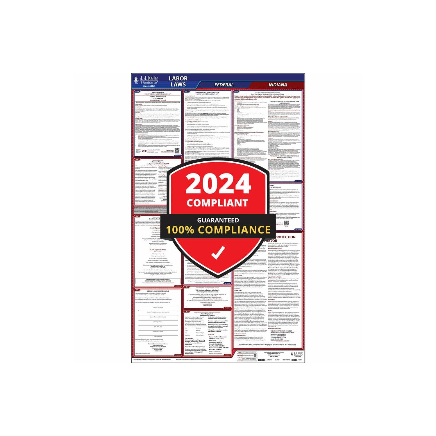 2024 Indiana and Federal Labor Law Poster (English, in State) - OSHA
