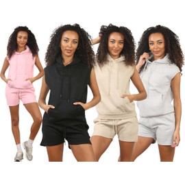 imporio 11 Women’s Sleeveless Hoodie & Shorts Set Ladies activewear set with Hoodies and Shorts UK Size S-XL (Baby Pink, L)